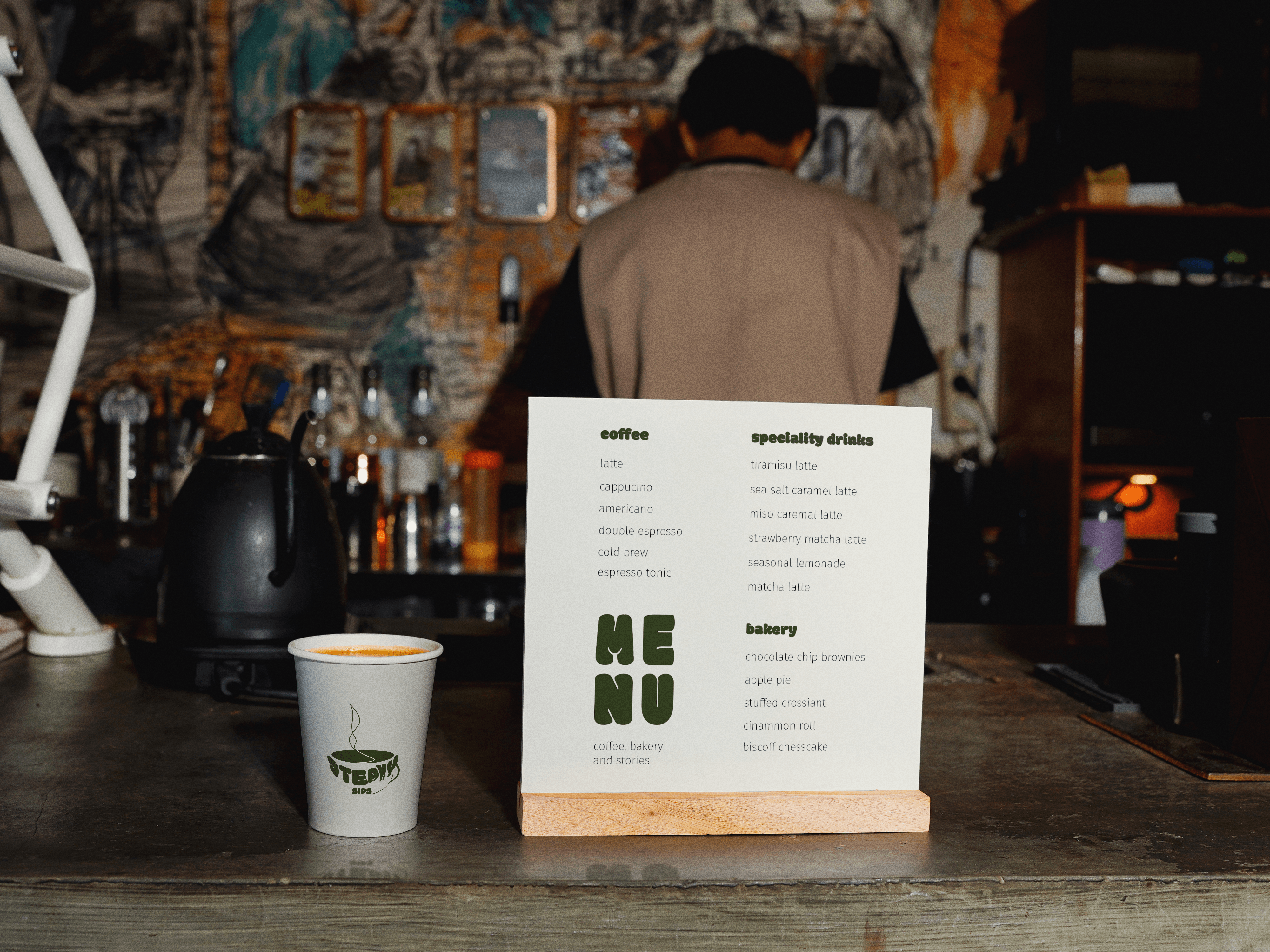 Steamy Sips cup and menu